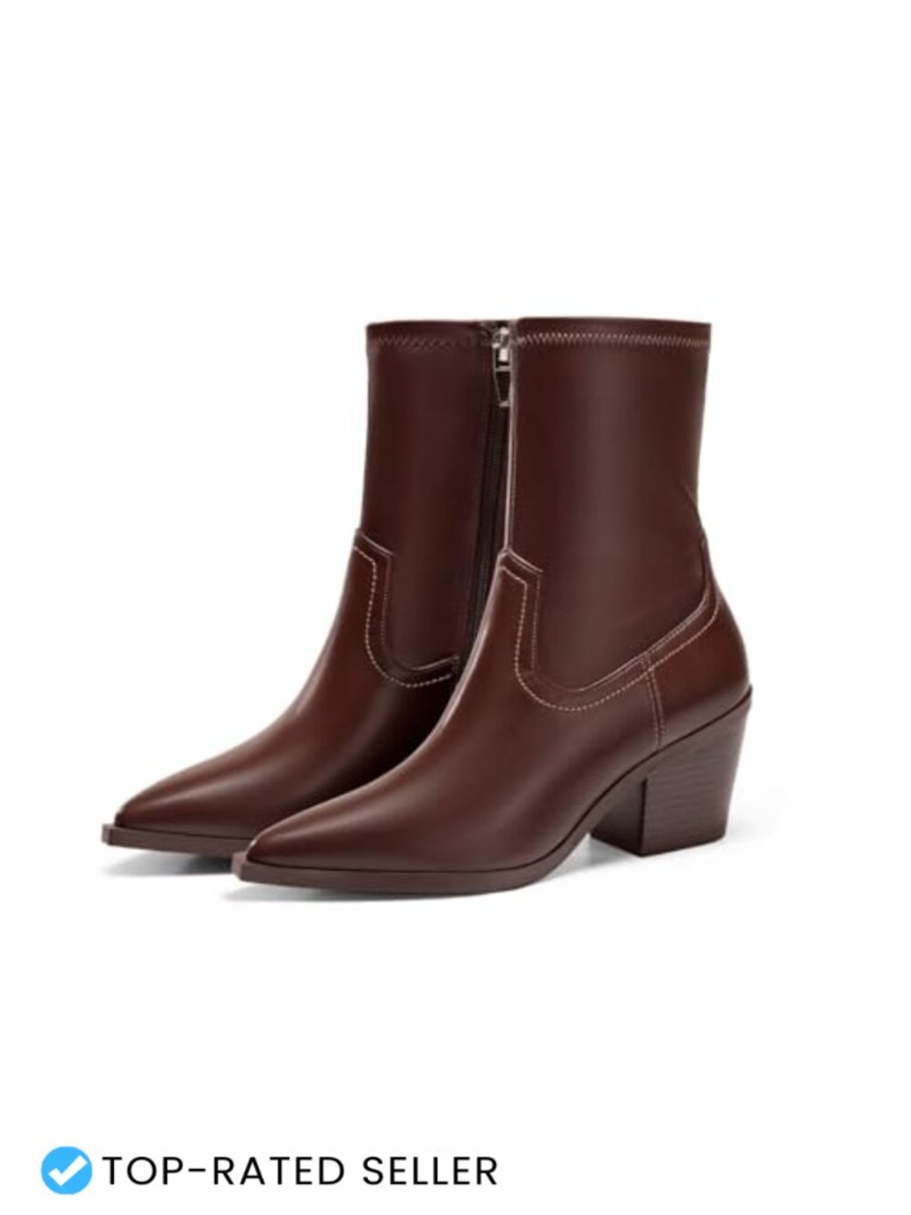 Womens Pointed Toe Ankle Boots Faux Leather Chunky Stacked Heel Side Zip Fall